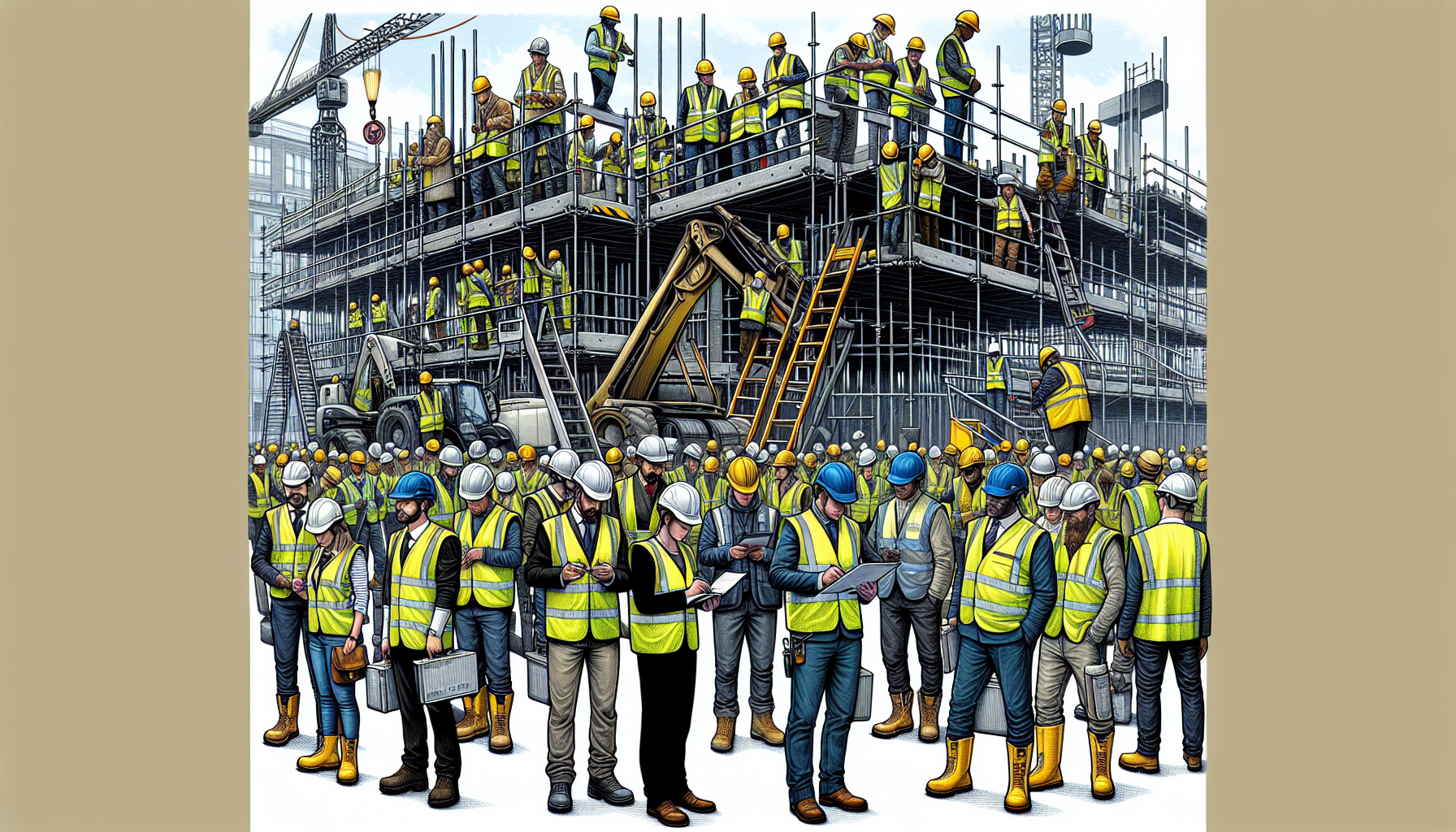 Illustration of safety equipment usage in construction reporting