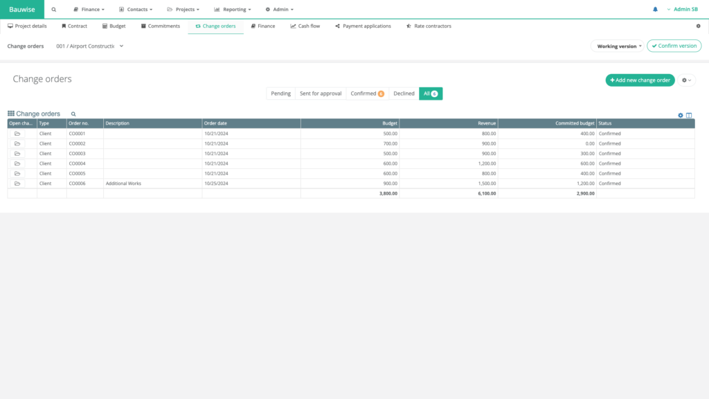 bauwise construction change order view